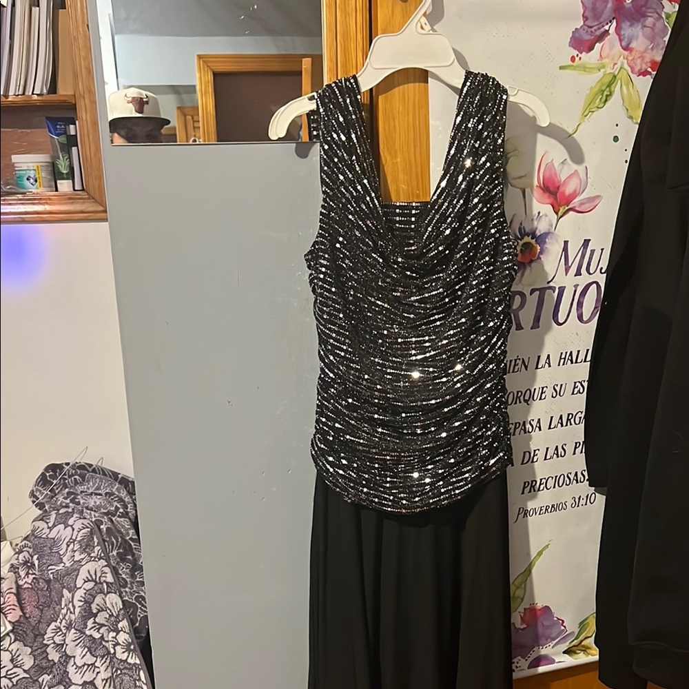 Black and Silver Ruched Cowl Neck Sundress